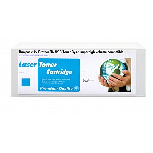 Huismerk 2x Brother TN-328C toner cyaan superhoog volume