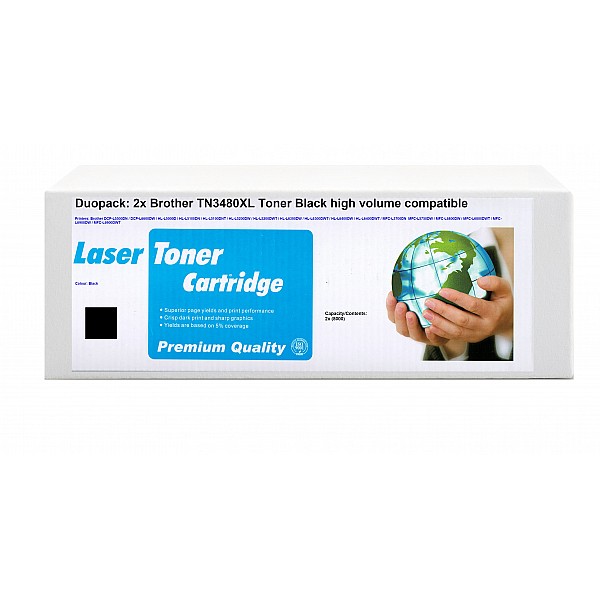Huismerk 2x Brother TN-3480XL toner zwart hoog volume 