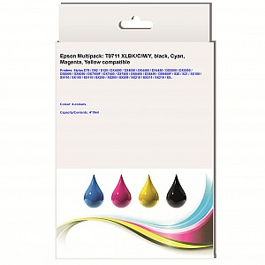 Huismerk Epson T0711 XLBK/C/M/Y, zwart, cyaan, magenta, geel Multipack inktcartridges Huismerk Epson T0711 XLBK/C/M/Y, zwart, cyaan, magenta, geel Multipack inktcartridges
