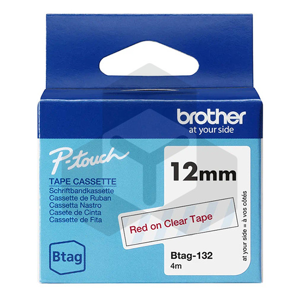 Brother Btag-132 niet-gelamineerde tape rood op transparant 12 mm (origineel) Brother Btag-132 niet-gelamineerde tape rood op transparant 12 mm (origineel)