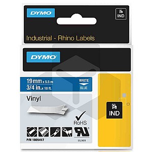 Dymo 1805417 IND Rhino tape vinyl wit op blauw 19 mm (origineel)