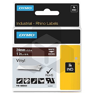 Dymo 1805424 IND Rhino tape vinyl wit op bruin 24 mm (origineel)