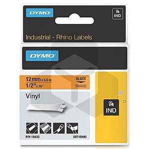 Dymo 18435 IND Rhino tape vinyl zwart op oranje 12 mm (origineel)