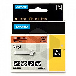 Dymo 18436 IND Rhino tape vinyl zwart op oranje 19 mm (origineel)
