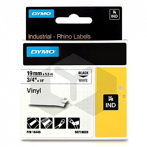 Dymo 18445 IND Rhino tape vinyl zwart op wit 19 mm (origineel)