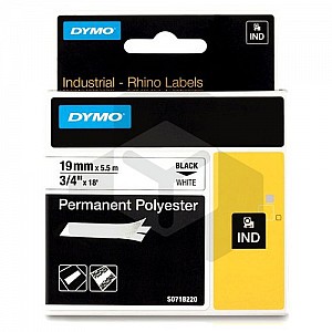 Dymo 18484 IND Rhino tape permanent polyester zwart op wit 19 mm (origineel)