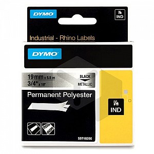 Dymo 18487 IND Rhino tape permanent polyester zwart op metallic 19 mm (origineel)