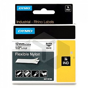 Dymo 18488 IND Rhino tape flexibel nylon zwart op wit 12 mm (origineel)