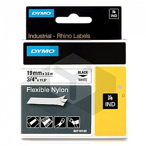 Dymo 18489 IND Rhino tape flexibel nylon zwart op wit 19 mm (origineel)