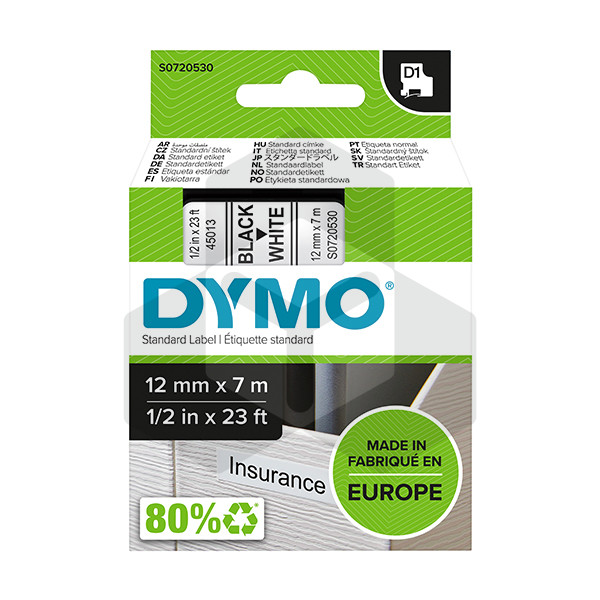 Dymo 45013 tape zwart op wit 12 mm (origineel)