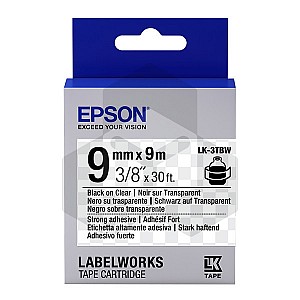 Epson LK-3TBW extra klevende tape zwart op transparant 9 mm (origineel)