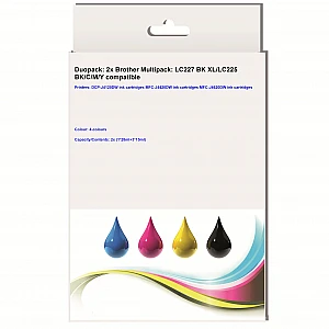 Huismerk 2x Brother LC-227 BK XL/LC-225 BK/C/M/Y 4 kleuren Multipack inktcartridges Huismerk 2x Brother LC-227 BK XL/LC-225 BK/C/M/Y 4 kleuren Multipack inktcartridges