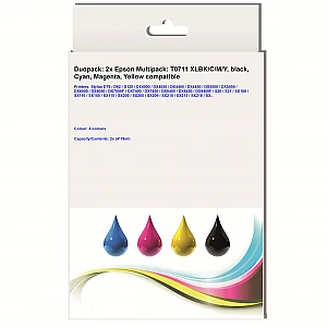 Huismerk 2x Epson T0711 XLBK/C/M/Y 4 kleuren zwart, cyaan, magenta, geel Multipack inktcartridges
