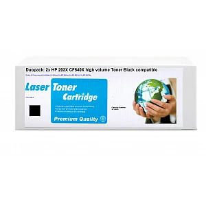 Huismerk 2x HP 203X (CF540X) hoog volume toner Zwart Huismerk 2x HP 203X (CF540X) hoog volume toner Zwart