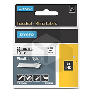 Dymo 1734524 IND Rhino tape flexibel nylon zwart op wit 24 mm (origineel) Dymo 1734524 IND Rhino tape flexibel nylon zwart op wit 24 mm (origineel)