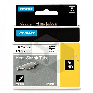 Dymo 18051 IND Rhino tape krimpkous zwart op wit 6 mm (origineel) Dymo 18051 IND Rhino tape krimpkous zwart op wit 6 mm (origineel)