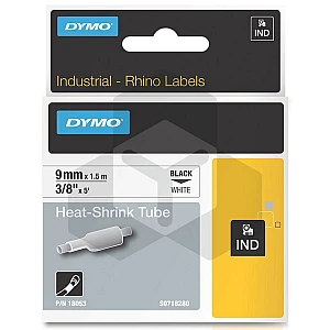 Dymo 18053 IND Rhino tape krimpkous zwart op wit 9 mm (origineel) Dymo 18053 IND Rhino tape krimpkous zwart op wit 9 mm (origineel)