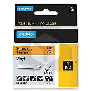 Dymo 1805427 IND Rhino tape vinyl zwart op oranje 24 mm (origineel) Dymo 1805427 IND Rhino tape vinyl zwart op oranje 24 mm (origineel)