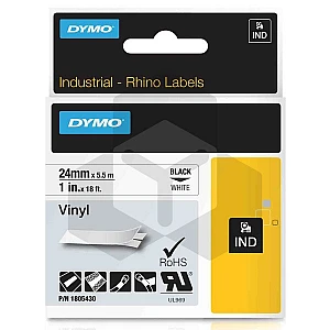 Dymo 1805430 IND Rhino tape vinyl zwart op wit 24 mm (origineel) Dymo 1805430 IND Rhino tape vinyl zwart op wit 24 mm (origineel)