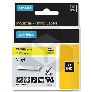 Dymo 1805431 IND Rhino tape vinyl zwart op geel 24 mm (origineel) Dymo 1805431 IND Rhino tape vinyl zwart op geel 24 mm (origineel)