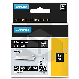 Dymo 1805436 IND Rhino tape vinyl wit op zwart 19 mm (origineel) Dymo 1805436 IND Rhino tape vinyl wit op zwart 19 mm (origineel)