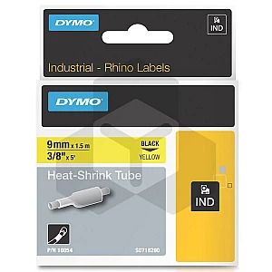 Dymo 18054 IND Rhino tape krimpkous zwart op geel 9 mm (origineel) Dymo 18054 IND Rhino tape krimpkous zwart op geel 9 mm (origineel)