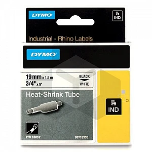 Dymo 18057 IND Rhino tape krimpkous zwart op wit 19 mm (origineel) Dymo 18057 IND Rhino tape krimpkous zwart op wit 19 mm (origineel)