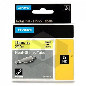 Dymo 18058 IND Rhino tape krimpkous zwart op geel 19 mm (origineel) Dymo 18058 IND Rhino tape krimpkous zwart op geel 19 mm (origineel)