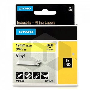 Dymo 18433 IND Rhino tape vinyl zwart op geel 19 mm (origineel) Dymo 18433 IND Rhino tape vinyl zwart op geel 19 mm (origineel)