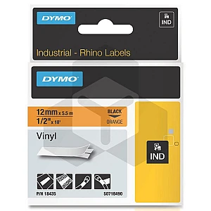Dymo 18435 IND Rhino tape vinyl zwart op oranje 12 mm (origineel) Dymo 18435 IND Rhino tape vinyl zwart op oranje 12 mm (origineel)