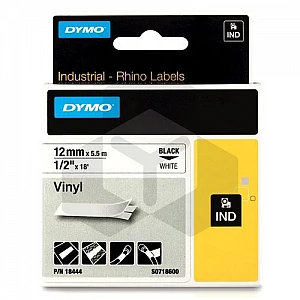 Dymo 18444 IND Rhino tape vinyl zwart op wit 12 mm (origineel) Dymo 18444 IND Rhino tape vinyl zwart op wit 12 mm (origineel)