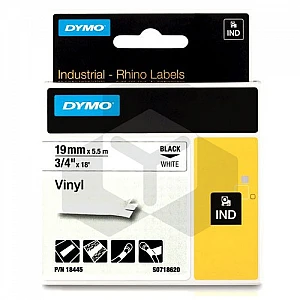 Dymo 18445 IND Rhino tape vinyl zwart op wit 19 mm (origineel) Dymo 18445 IND Rhino tape vinyl zwart op wit 19 mm (origineel)