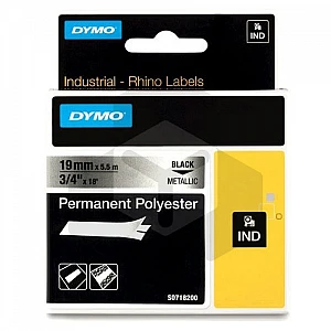 Dymo 18487 IND Rhino tape permanent polyester zwart op metallic 19 mm (origineel) Dymo 18487 IND Rhino tape permanent polyester zwart op metallic 19 mm (origineel)