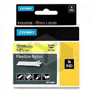 Dymo 18490 IND Rhino tape flexibel nylon zwart op geel 12 mm (origineel) Dymo 18490 IND Rhino tape flexibel nylon zwart op geel 12 mm (origineel)