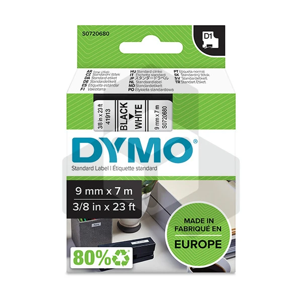 Dymo 40913 tape zwart op wit 9 mm (origineel) Dymo 40913 tape zwart op wit 9 mm (origineel)