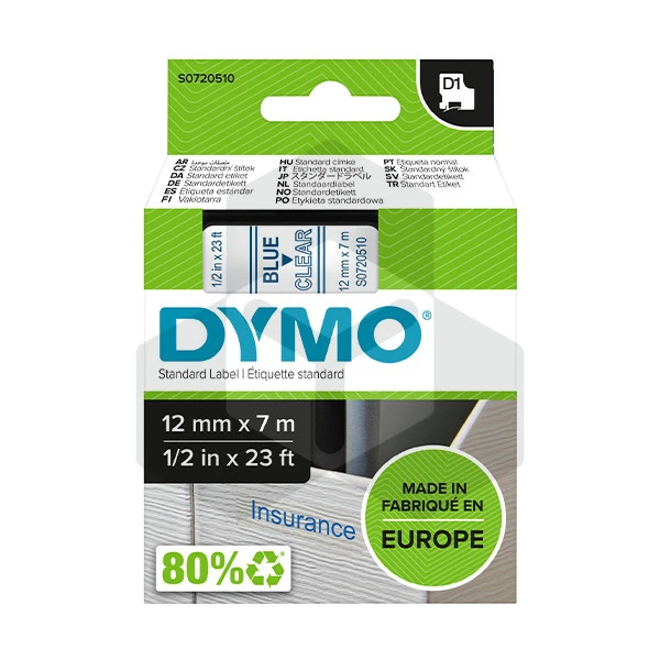 Dymo 45011 tape blauw op transparant 12 mm (origineel) Dymo 45011 tape blauw op transparant 12 mm (origineel)