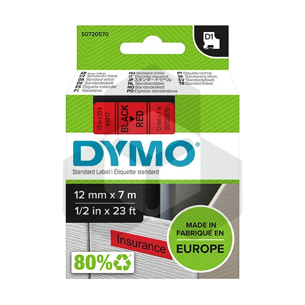 Dymo 45017 tape zwart op rood 12 mm (origineel) Dymo 45017 tape zwart op rood 12 mm (origineel)