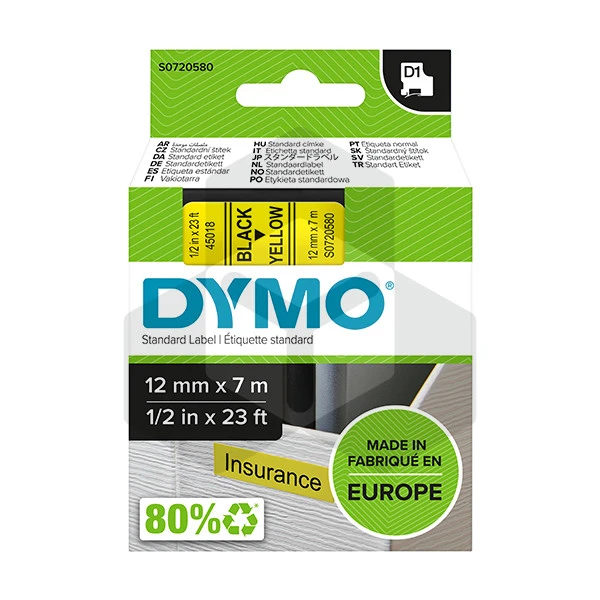 Dymo 45018 tape zwart op geel 12 mm (origineel) Dymo 45018 tape zwart op geel 12 mm (origineel)