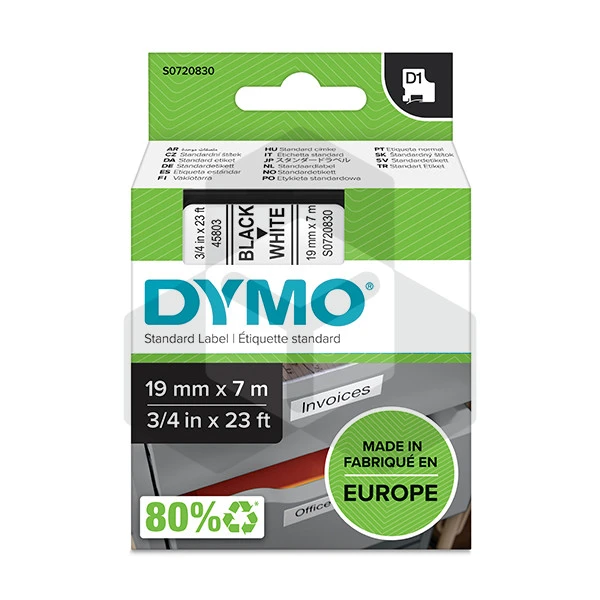 Dymo 45803 tape zwart op wit 19 mm (origineel) Dymo 45803 tape zwart op wit 19 mm (origineel)