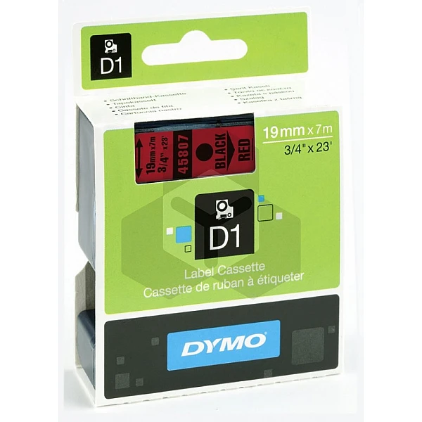 Dymo 45807 tape zwart op rood 19 mm (origineel) Dymo 45807 tape zwart op rood 19 mm (origineel)