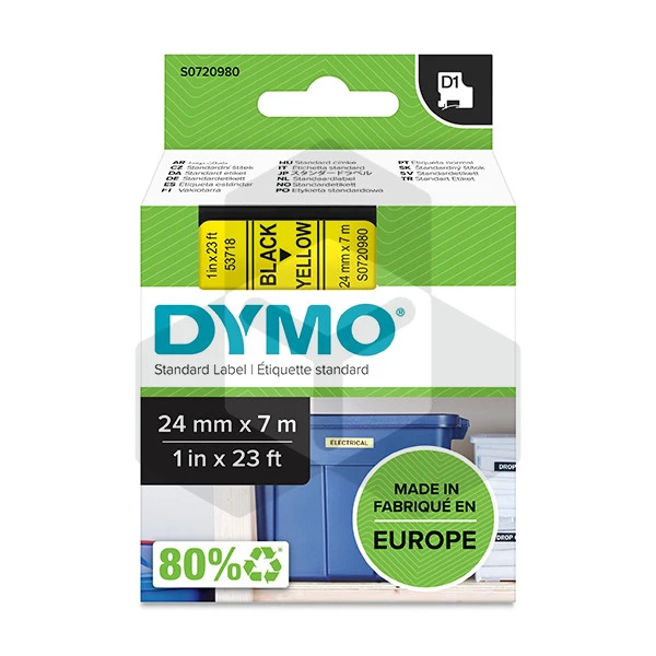 Dymo 53718 tape zwart op geel 24 mm (origineel) Dymo 53718 tape zwart op geel 24 mm (origineel)