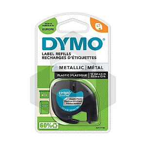 Dymo 91208 tape metaalkleurig zilver 12 mm (origineel) Dymo 91208 tape metaalkleurig zilver 12 mm (origineel)