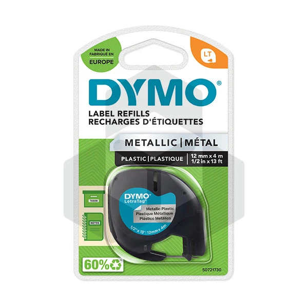Dymo 91208 tape metaalkleurig zilver 12 mm (origineel) Dymo 91208 tape metaalkleurig zilver 12 mm (origineel)